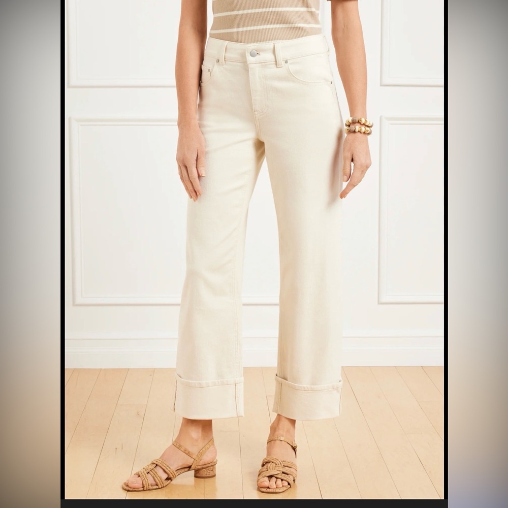 Talbots Cream Straight Ankle Cuff Jeans. NWOT